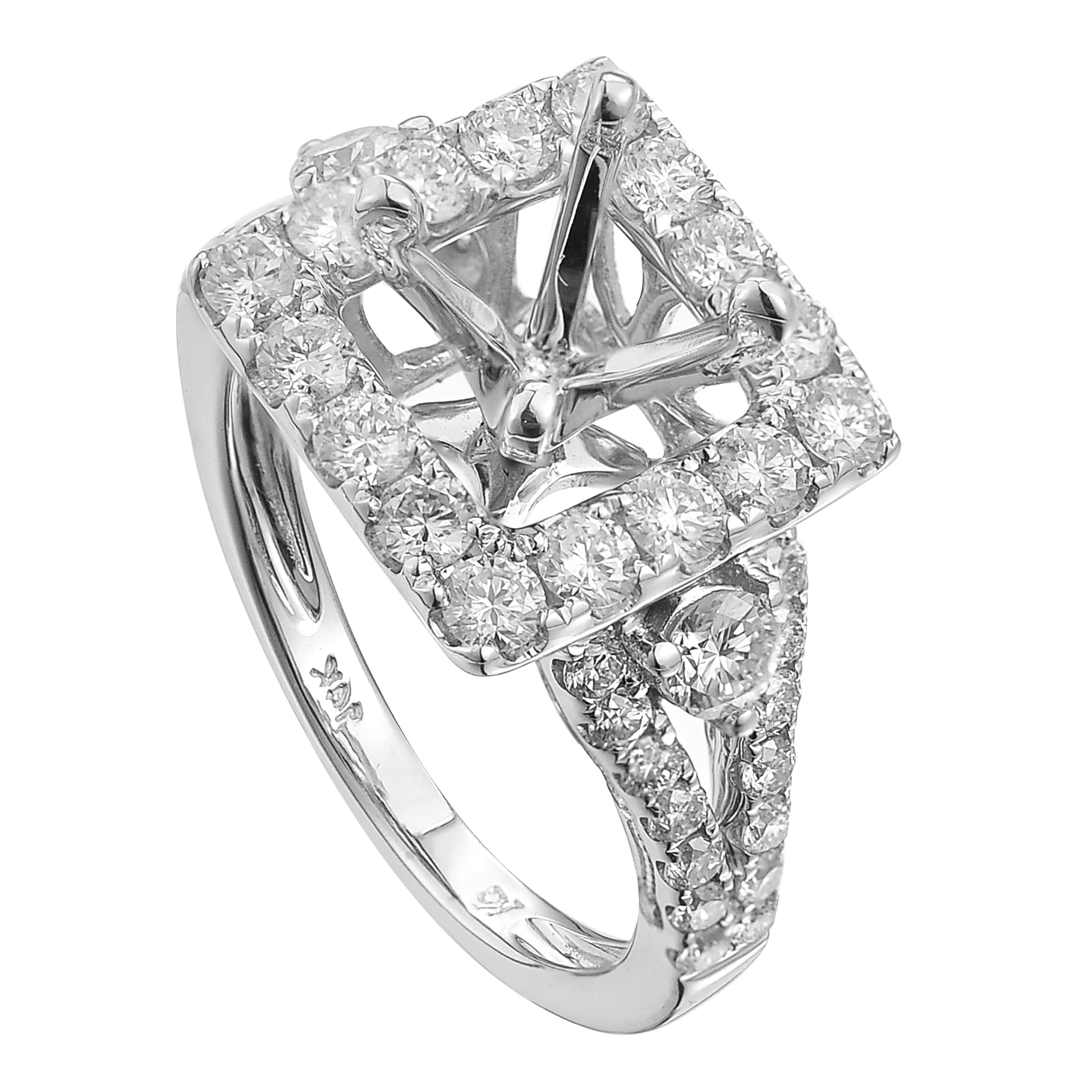 Diamond Engagement Mounting Ring  1.52 ct. 14K White Gold